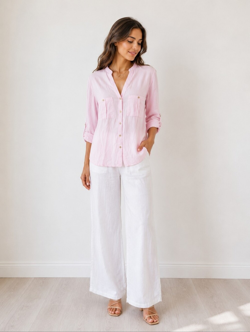 Zara Soft Pink Button-Front Linen Shirt
